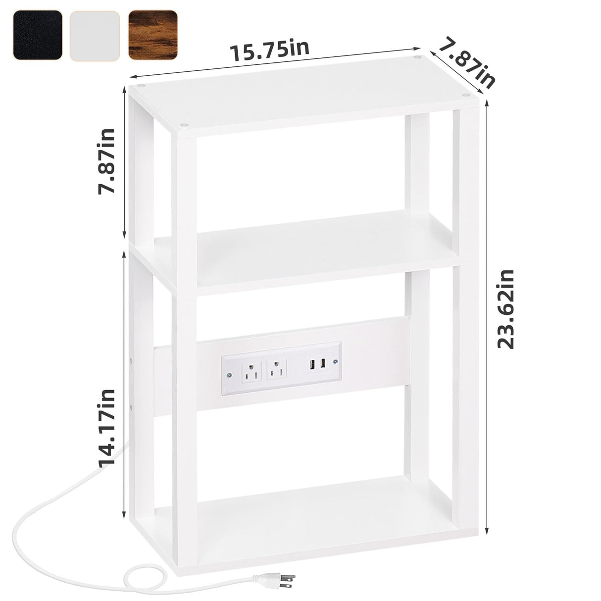 YUFAM Small Narrow Wood Side Table Set of 2 with Charging Station - Skinny Nightstand for Small Spaces, Slim Bedside Table with USB Ports and Outlets - Thin End Table with Storage, White YUFAM