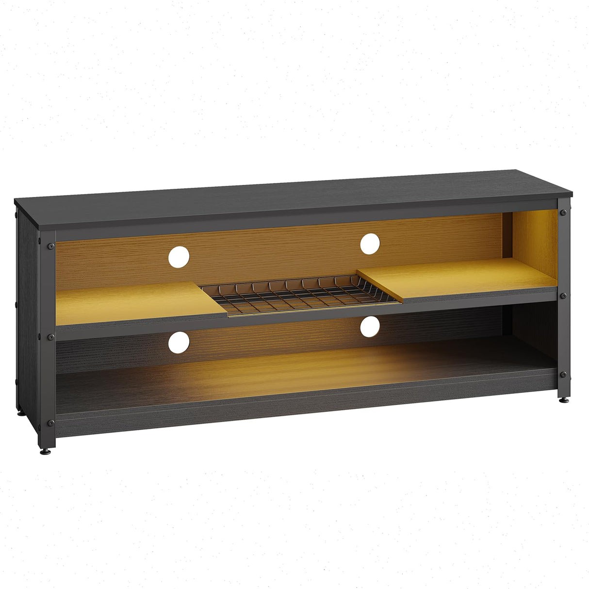 Bestier Gaming TV Stand with LED Light for TVs up to 60 Inch, Entertainment Center with Adjustable Shelves, Modern Industrial TV Media Console with Storage Shelves for Living Room Bedroom, Black Bestier