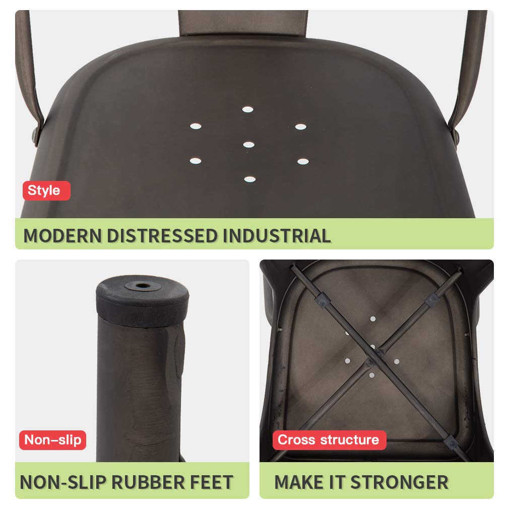 FDW | Set of 4 Metal Dining Chairs | Bronze | Stackable Tolix Side Chairs with Backrest | Scratch-Resistant | Non-Slip Feet | Indoor/Outdoor Use | 330 lbs Capacity | Ideal for Kitchen & Restaurant FDW