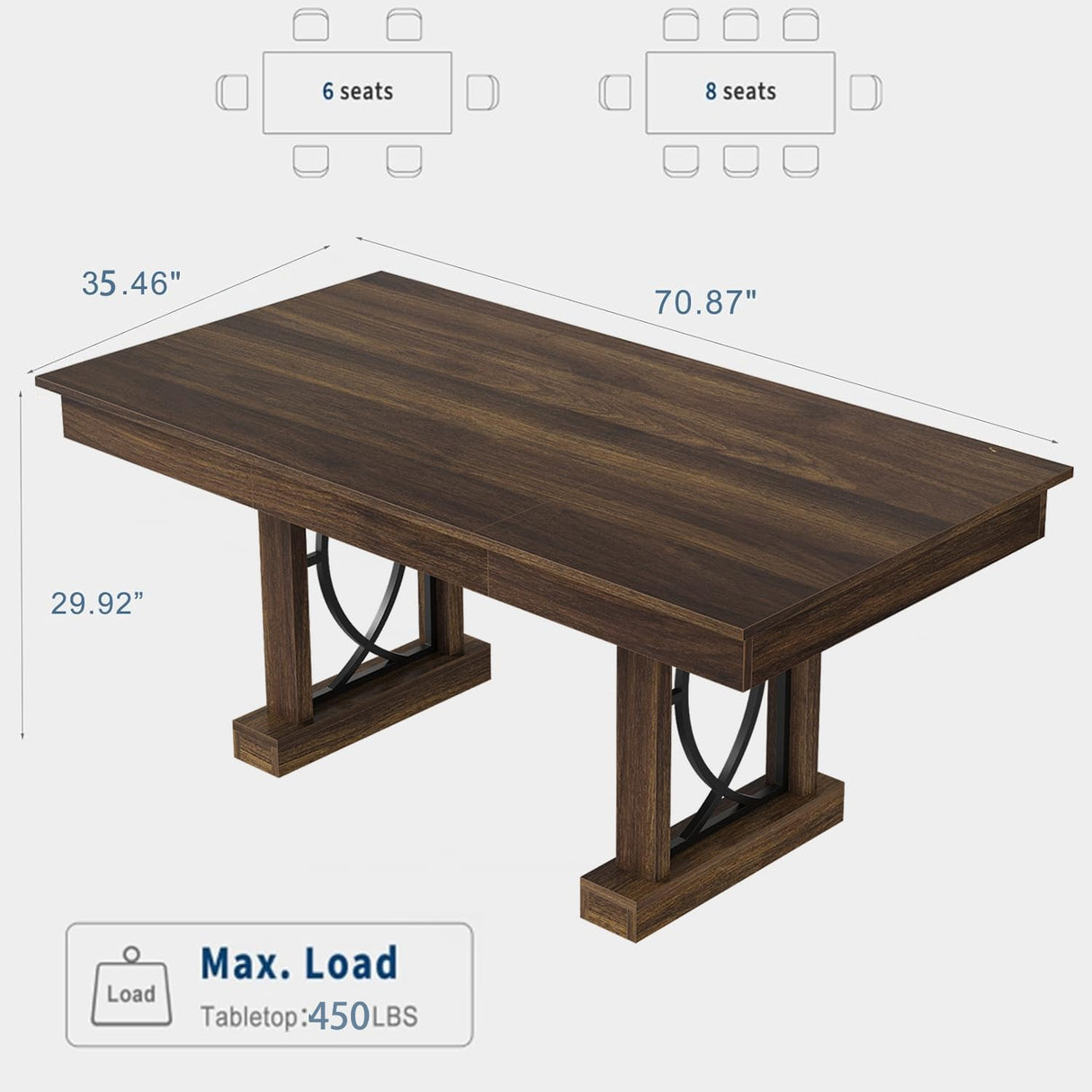 IDEALHOUSE Wooden Dining Table for 6-8 People with 2 Large Drawers, 71 in Long Farmhouse Rectangular Kitchen Dining Table & Thick Table Top, Sturdy Frame, for Big Family, Dinette, Office, Walunt IDEALHOUSE