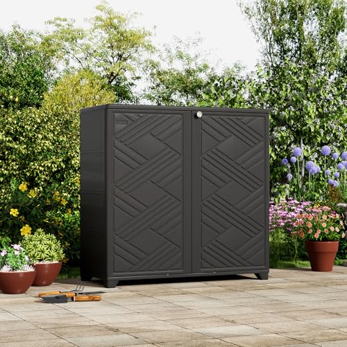 ZZM Indoor/Outdoor Storage Cabinet Waterproof, 34"x15"x34" Plastic Outdoor Storage Box for Garden Balcony Bathroom, All Weather Outdoor Storage Clearance, DIY Usage, with No Shelf (Black) ZZM