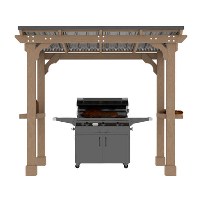 MUPATER 8' x 5' Wooden Grill Gazebo with sloping Metal roof, 2 full Size Grills, BBQ Canopy for Outdoor Patio, Lawn, Garden, Backyard