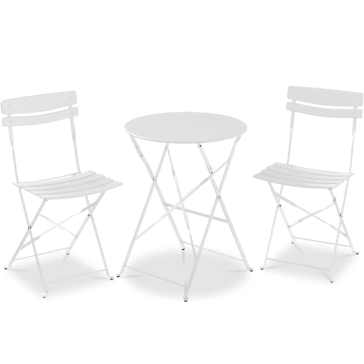 Best Choice Products 3-Piece Bistro Set, Space Saving Folding Design, Solid Steel, Outdoor Patio Furniture Set w/ 2 Chairs, Bistro Table - White Best Choice Products