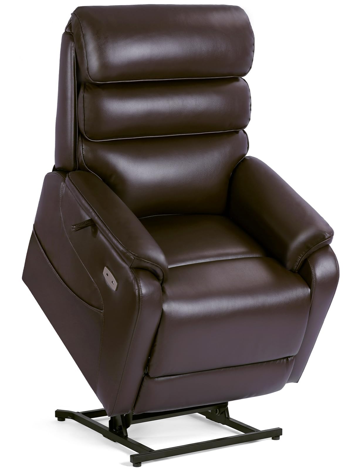 EONIX Dual Motor Lay Flat Power Lift Recliner Chair for Elderly, Electric Leather Lift Chairs for Adults, 400lbs Heavy Duty Power Recliner Lift Sofa with Heat and Massage, Dark Brown EONIX