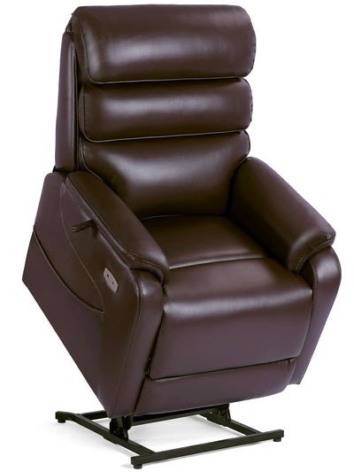 EONIX Dual Motor Lay Flat Power Lift Recliner Chair for Elderly, Electric Leather Lift Chairs for Adults, 400lbs Heavy Duty Power Recliner Lift Sofa with Heat and Massage, Dark Brown
