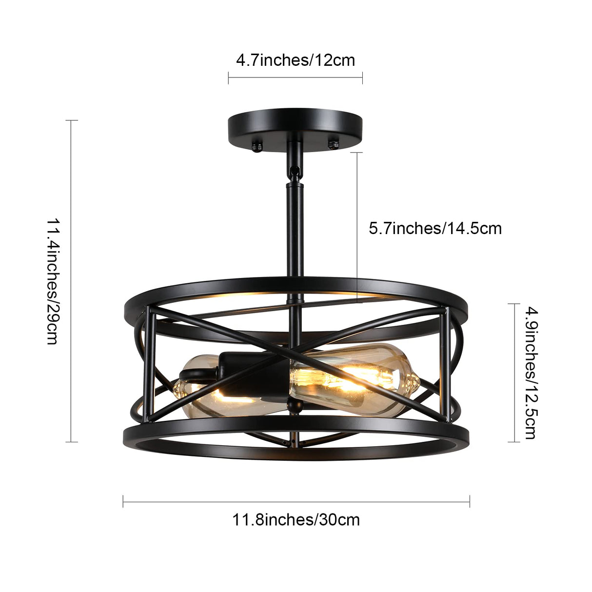 Karjearl Farmhouse Semi Flush Mount Ceiling Light, D11.8 Inches Black Industrial Sloped Ceiling Light Fixtures Vintage Metal Cage Ceiling Lamp for Kitchen Hallway Entryway Laundry Room Bedroom Karjearl