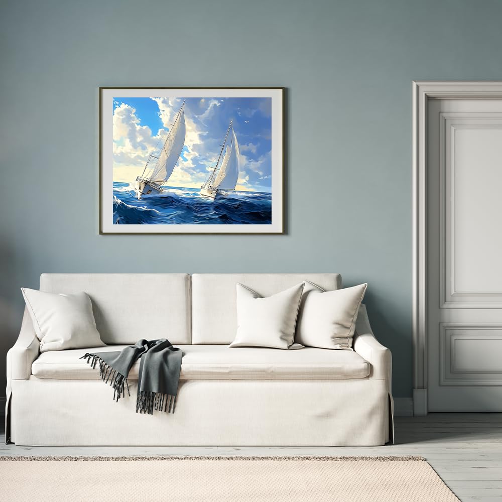 Natuyalo Paint by Numbers for Adults Beginner, Sailboat Acrylic Easy Paint by Numbers Kits Ocean Landscape Craft Kits for Adults Suitable for Home Wall Decoration Flameless 16x20 Inch Natuyalo