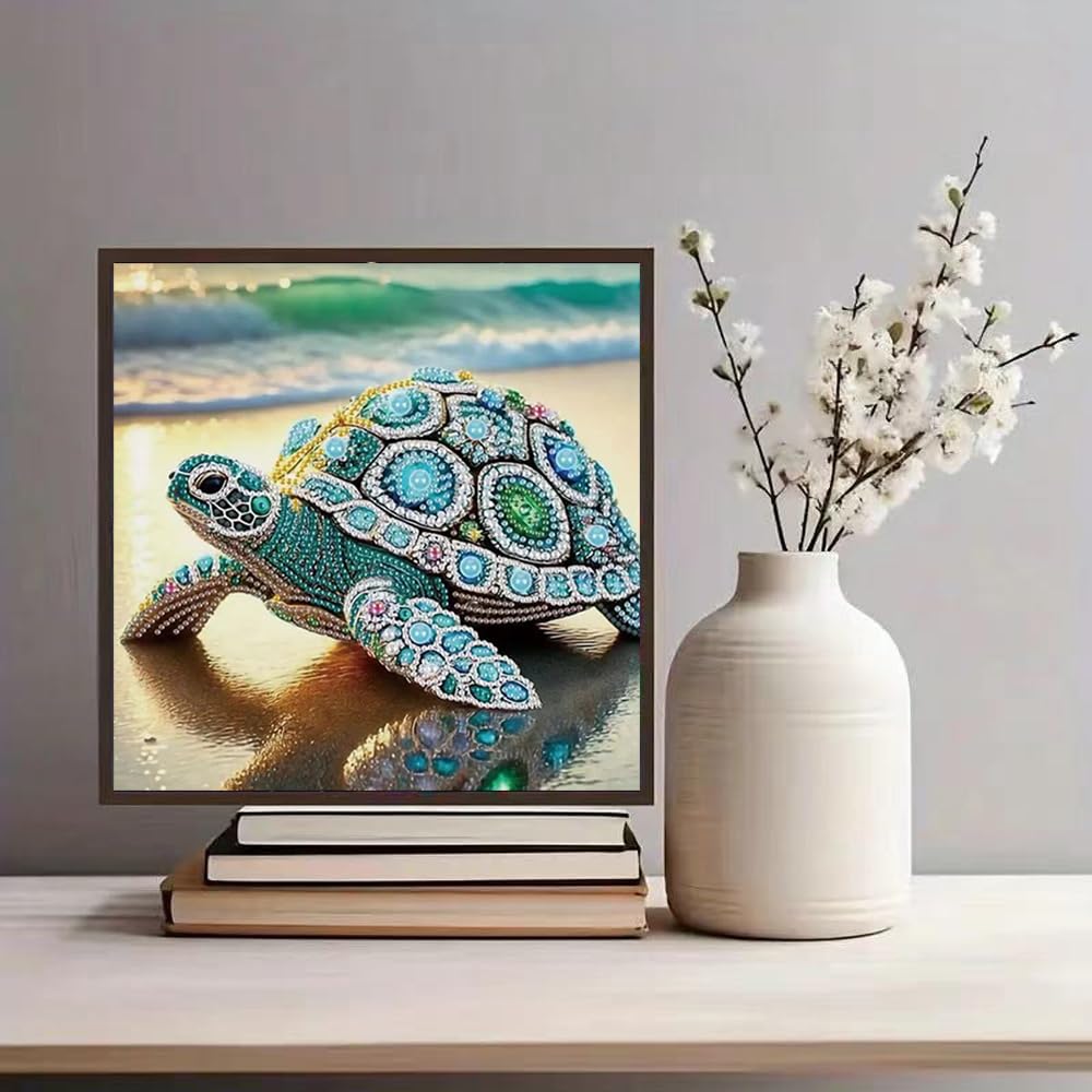 Sea Turtle Special Shape Diamond Painting Kits For Beginner,Crystal Rhinestones Diamond Dots Diamond Art Accessories DIY Diamond Art Kits For Adults For Beginner For Home Wall Decor 11.8 X 11.8inch ZQEATRY