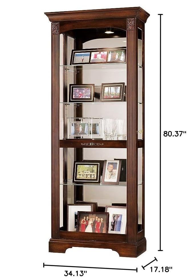 Howard Miller Chalfie Curio Cabinet, Portable Storage Cabinet for Collectibles Living Room & Office - Sliding Door with Lockable Glass Shelves & Wood Finish Adjustable Floor Levelers Howard Miller