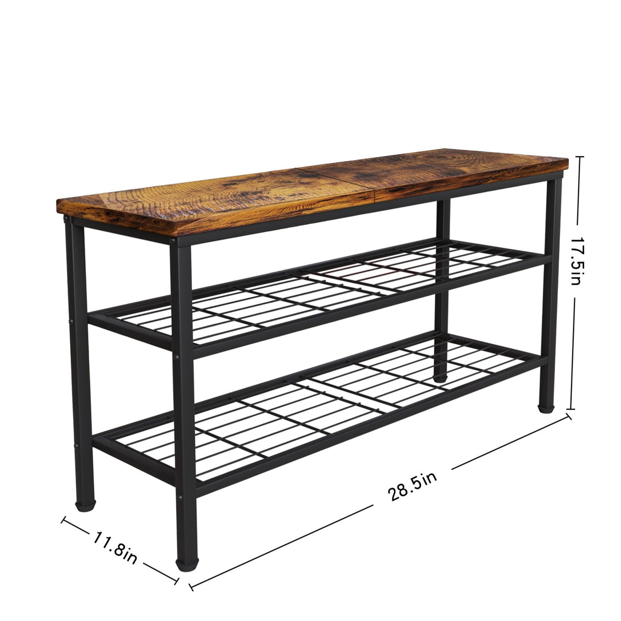 Glynym 3-Tier Metal Shoe Rack with Wood Top - Durable & Space-Saving Shoe Organizer,Industrial Shoe Organizer Shelf Bench Storagefor Closet Entryway, Bedroom & Hallway - Bronze + Black 28.5 W × 18" H Glynym