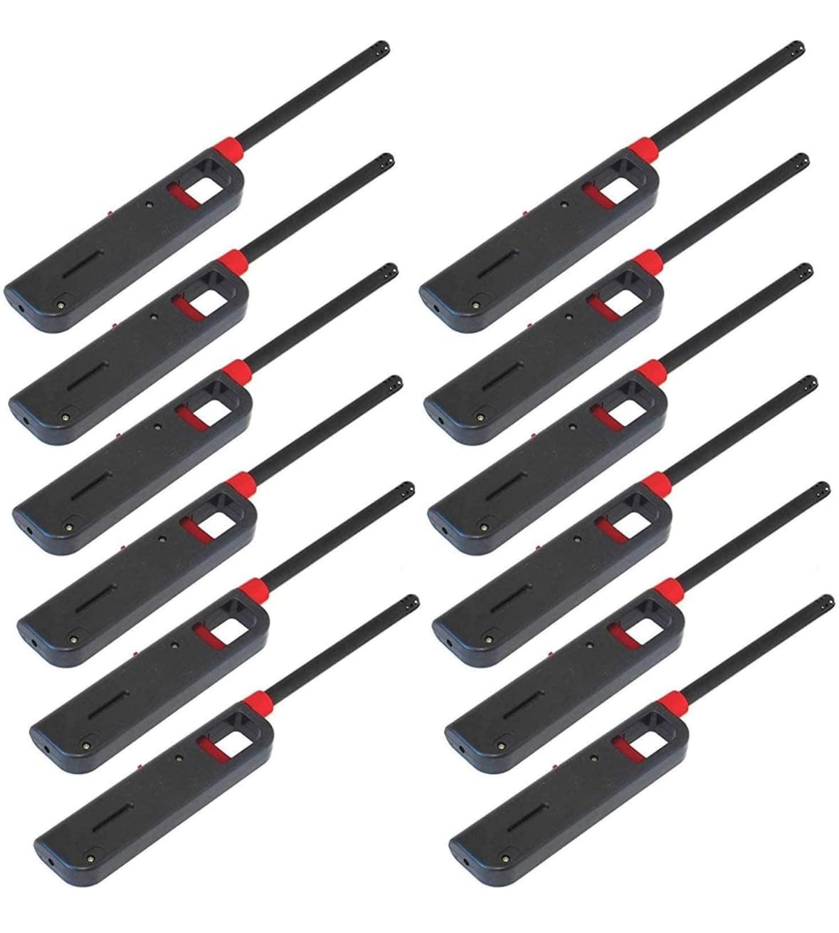 12 Pack - Fuel Included BBQ Grill Long Lighter - Refillable Butane Gas Candle Fireplace Kitchen Stove Wind Resistant, Red 3QUZ