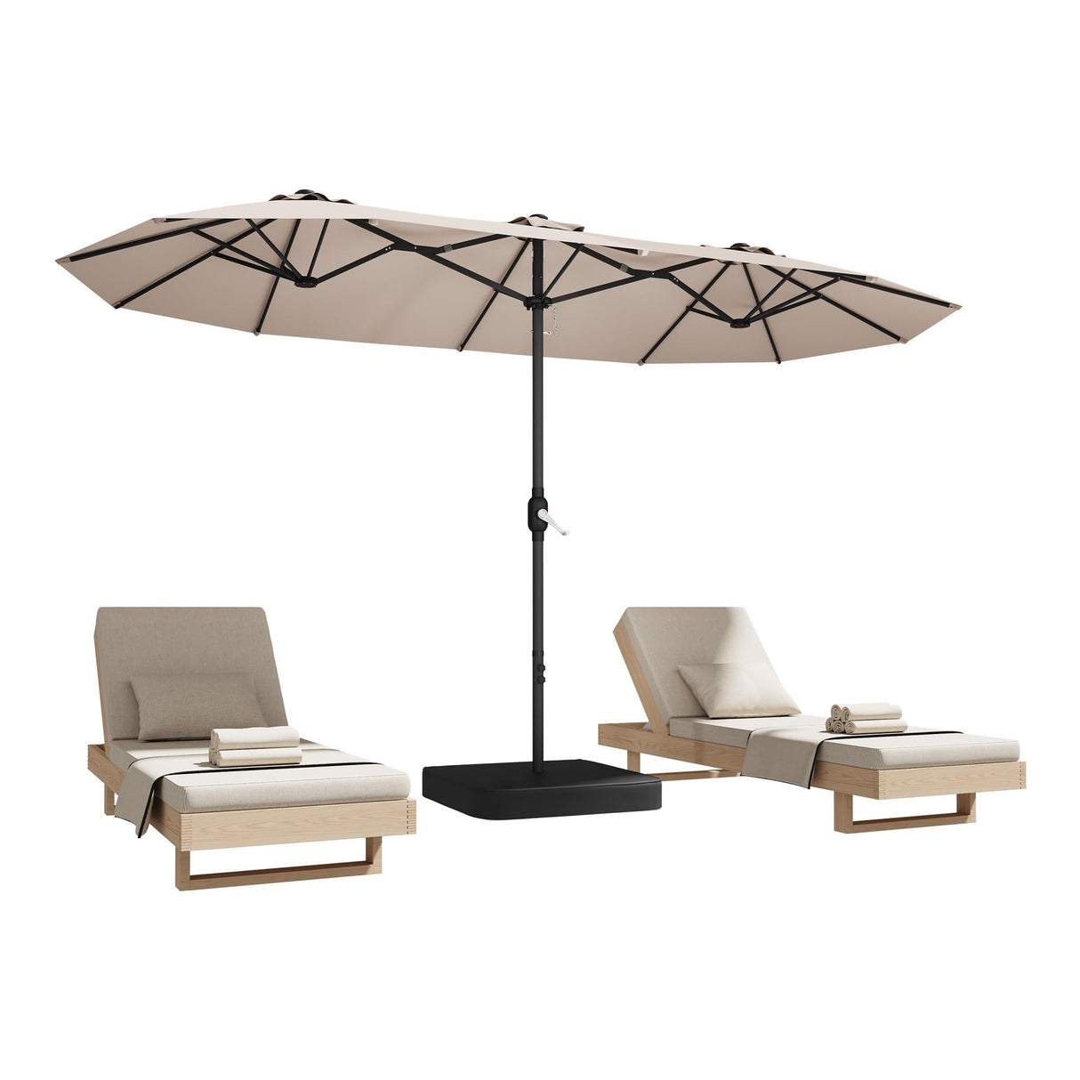 DomeShade 15ft Patio Umbrella with Base,Large Outdoor Double-Sided Rectangle Umbrella with Crank Handle, Market Umbrella for Poolside Garden Deck Backyard Beach Pools, Beige DomeShade