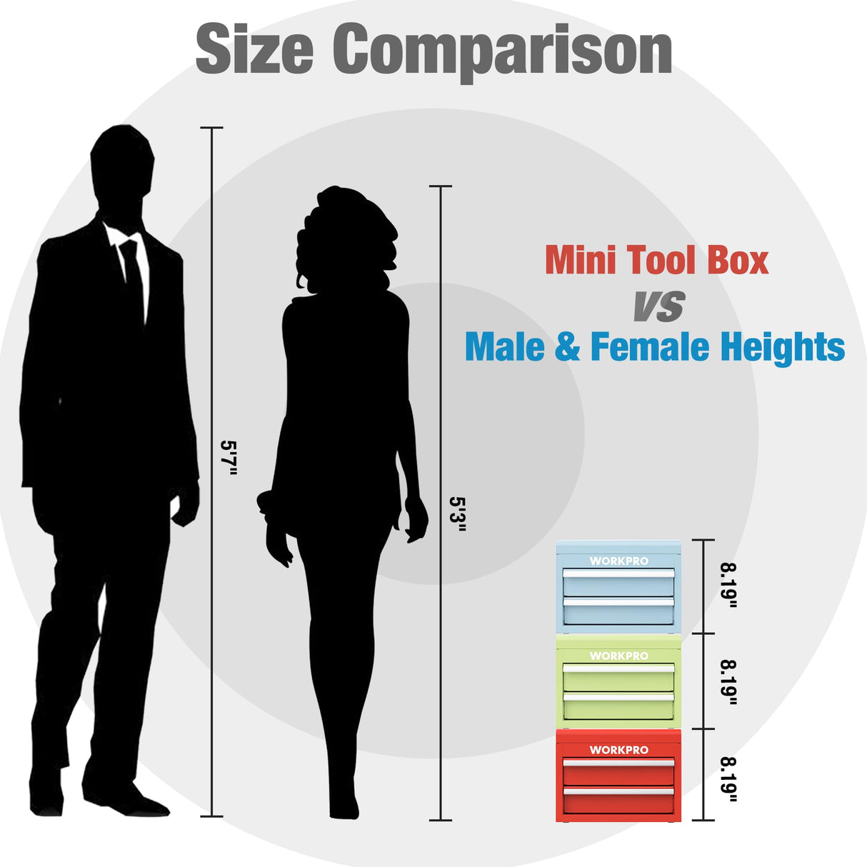 WORKPRO Mini Metal Tool Box with 2 Drawers and Top Storage, Small Tool Chest with PVC Liners and PP Feet Pads, Cold Rolled Steel Toolbox with Magnetic Tab WORKPRO