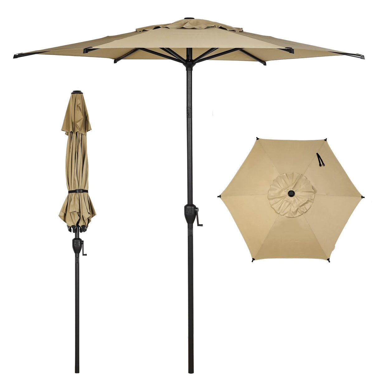 Abba Patio 7.5FT Lyon Outdoor Patio Umbrella Outdoor Table Umbrella with Push Button Tilt and Crank Market Umbrella 6 Sturdy Ribs UV Protection Waterproof for Garden Deck Backyard Pool Tan Abba Patio