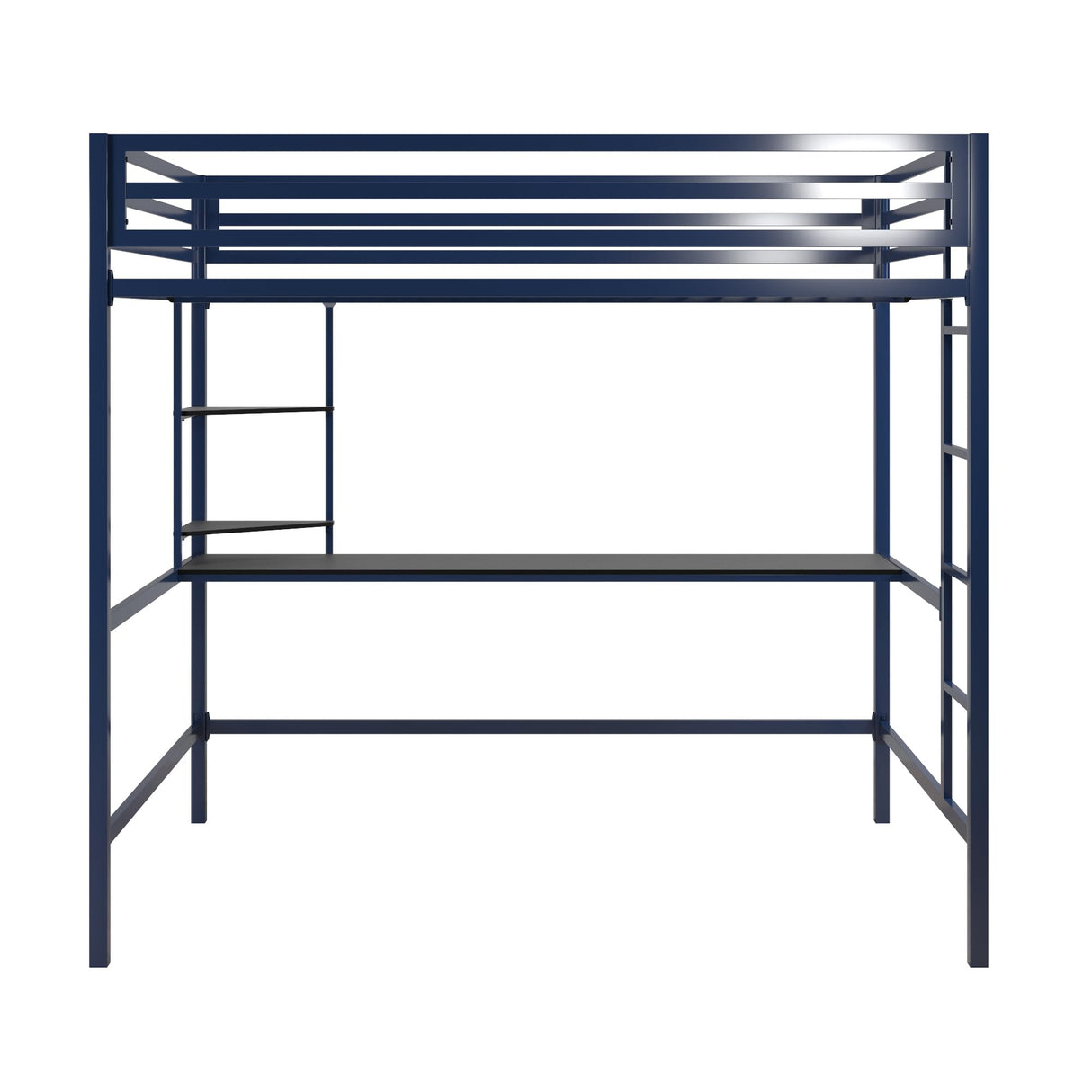 Novogratz Maxwell Metal Full Loft Bed with Desk & Shelves, Navy/Black Novogratz