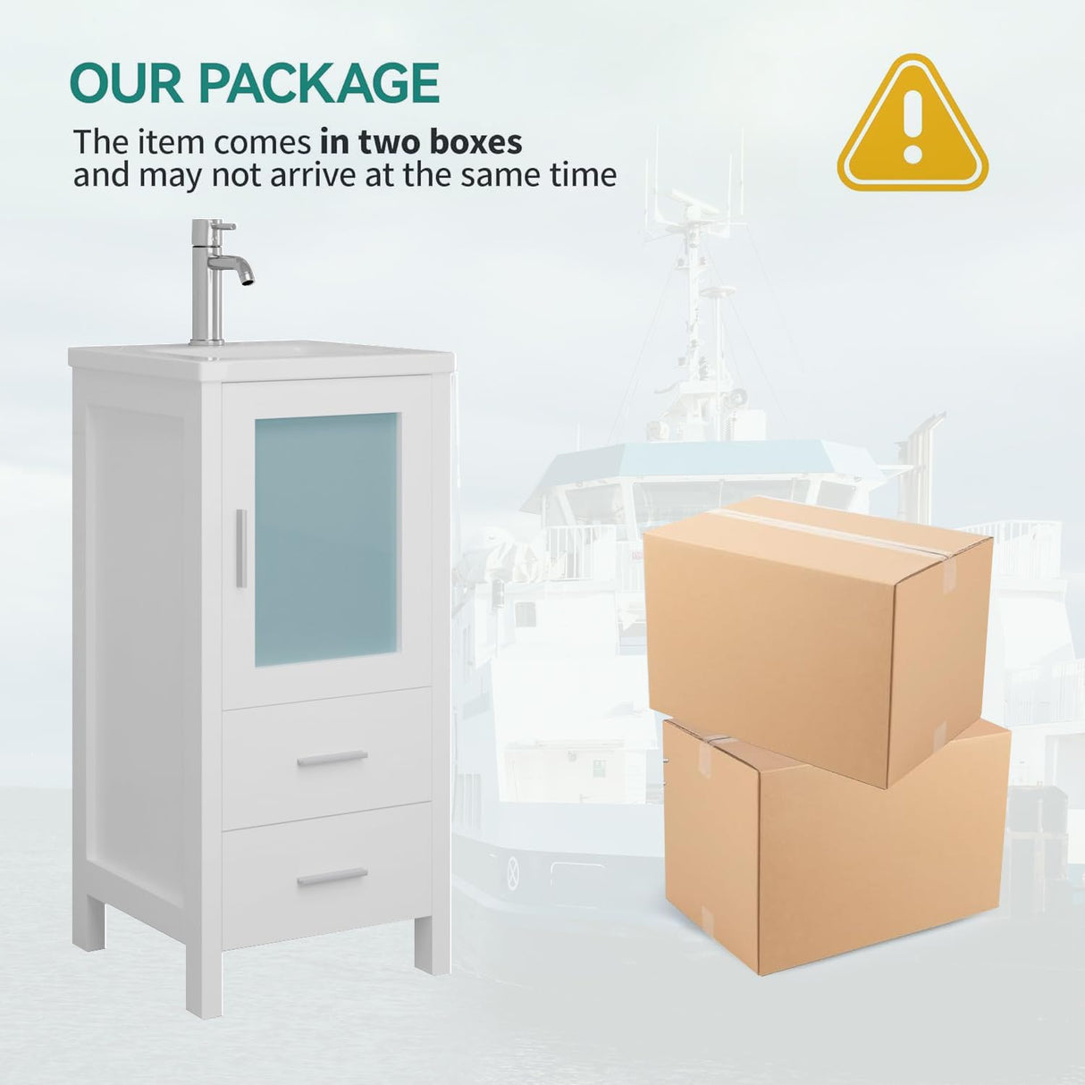 16" Small Bathroom Vanity with Sink, Single Sink Bathroom Vanity Combo for Small Space, Modern Bathroom Sink Cabinet with Faucet and Drain (White) amzzar