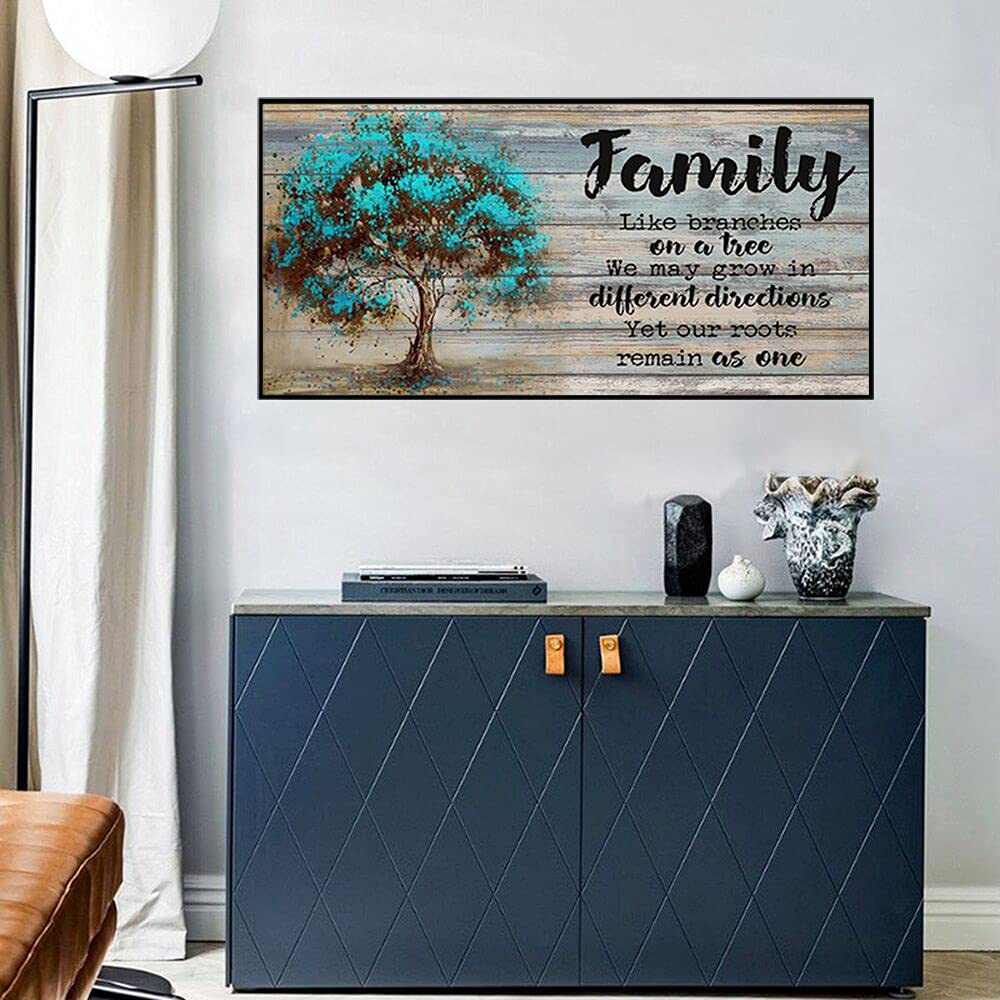 Peeua Diamond Painting Kits for Adults, Big Size Diamond Art Family Words and Tree, 5D DIY Full Drill Diamond Cancas Retro Craft for Living Room Decor (14 x 28 in) Peeua