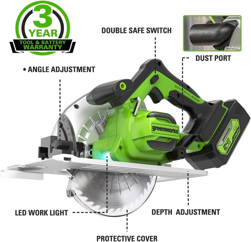 Greenworks 24V 8pcs Combo Kit,(2) Batteries & (2) Chargers. 800in/lb Drill, Impact Driver,Wrench, Multi-tool, Reciprocating Saw, Circular saw, Angle Grinder and Flashlight Greenworks