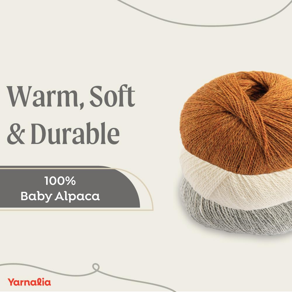 Joy Yarn Lace Weight 4-Pack, 25g/219yd - 100% Baby Alpaca | Ultra-Soft Yarn Spun for Knitting & Crocheting Beautiful Stitch Definition for Sweaters, Blankets & Accessories | Snow Yarnalia