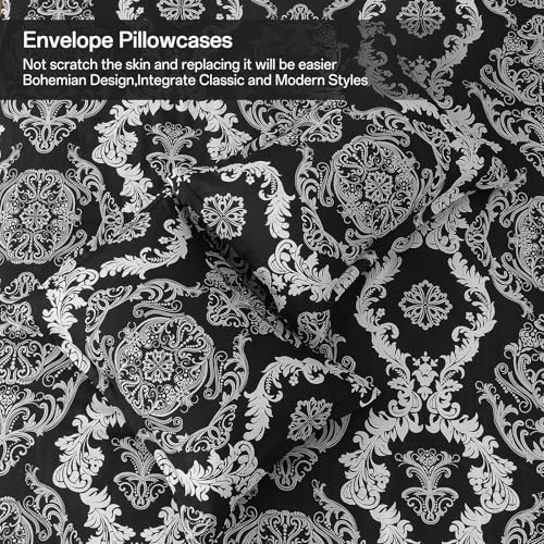 WONGS BEDDING 7 Pieces Comforter Set King Size, Black White Texture Bedding Set for All Season, Damask Soft and Breathable Bed in a Bag with Comforter, Flat Sheet, Fitted Sheet, Pillowcases & Shams WONGS BEDDING