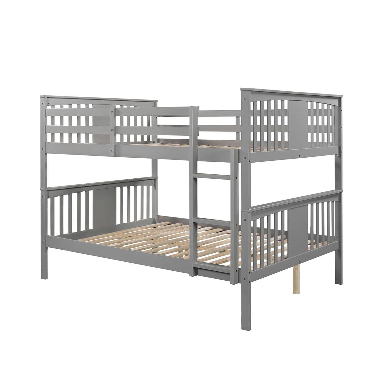 Merax Full Over Full Bunk Bed Convertible to Two Separate Beds, Solid Pine Wood Frame with Safety Guardrail & Headboard/Footboard, Sturdy Durable Design, for Teens/Adults, No Box Spring Needed, Grey Merax