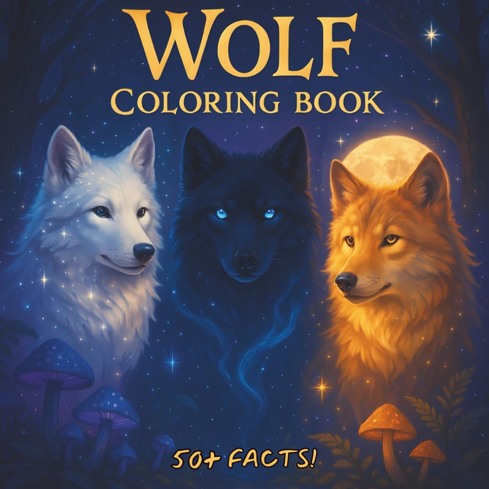 Wolf Coloring Book for Kids: 50 Fun Facts and Wild Wolf Coloring Pages, Learn About Wolves with 50 Educational Facts and Adorable Illustrations Who Love Wildlife Majosta