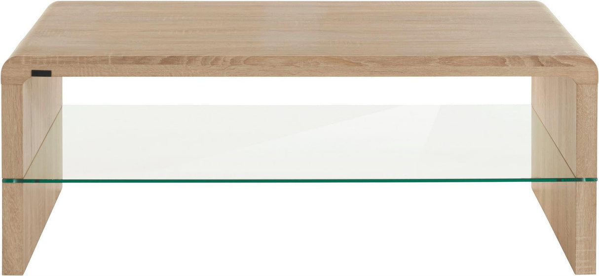 REN HOME Maja Wood Coffee Table with Glass Shelf, Natural Oak REN HOME