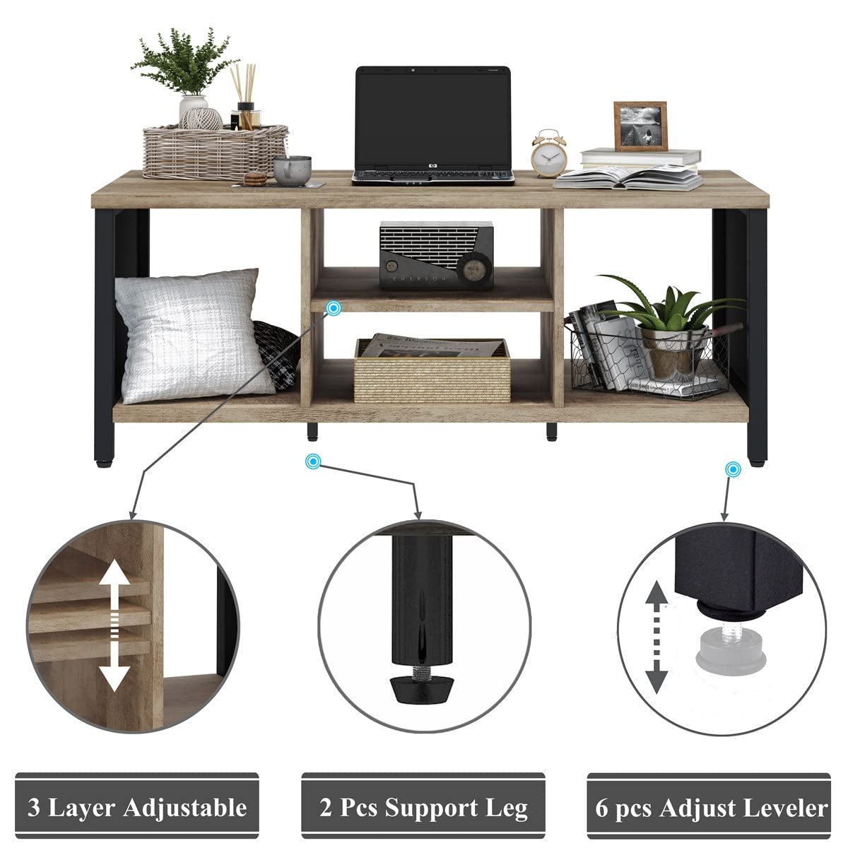 FATORRI Coffee Table for Living Room, Rustic Wood Center Table with Shelves, Farmhouse Rectangle Cocktail Tea Tables (Rustic Oak) FATORRI