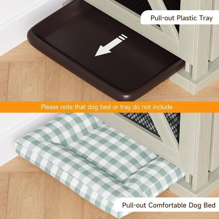 71" Dog Crate Furniture, Extra Large Wooden Double Dog Crate with 3 Storages and Removable Divider, Furniture Style Dog Crate Table Indoor TV Stand for Large Medium Dogs, White STMHOM