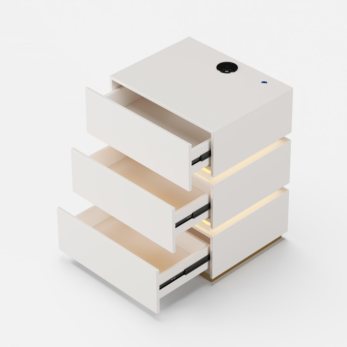 homary Modern Smart Nightstand with Wireless Charging Station, Bedside Table with 3 Drawers, White Night Stand with LED Light homary