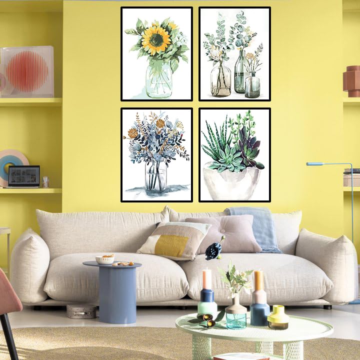 VeGuude Paint by Numbers for Adults and Kids Beginner, 4 Pack Painting by Number Kits On Canvas, Without Frame DIY Flowering Sunflower Oil Painting Acrylic Paints, Home Wall Decor Gift 12x16inch VeGuude