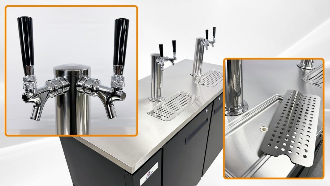 cooler depot Beer Keg Dispenser Kegerator Commercial Refrigerator Beer double Taps 60" - Black, Half-KegX2, TowerX2,2 Taps cooler depot