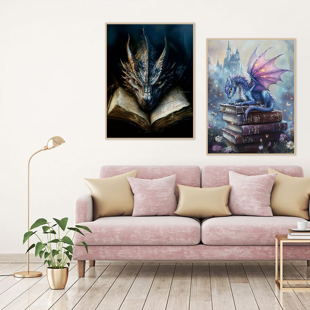 2 Pack Dragon Paint by Numbers Kit for Adults Beginner with Framed,Flower Easy Adult Paint by Number Kits on Canvas DIY Painting for Beginners Art by Numbers for Home Wall Decor 10x12 Inch NEGEKFKX