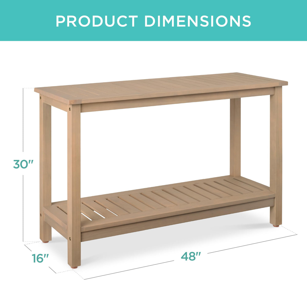 Best Choice Products 48in 2-Shelf Eucalyptus Wooden Console Table Indoor Outdoor Multifunctional Buffet Bar Storage Organizer w/Foot Sliders - Taupe Best Choice Products