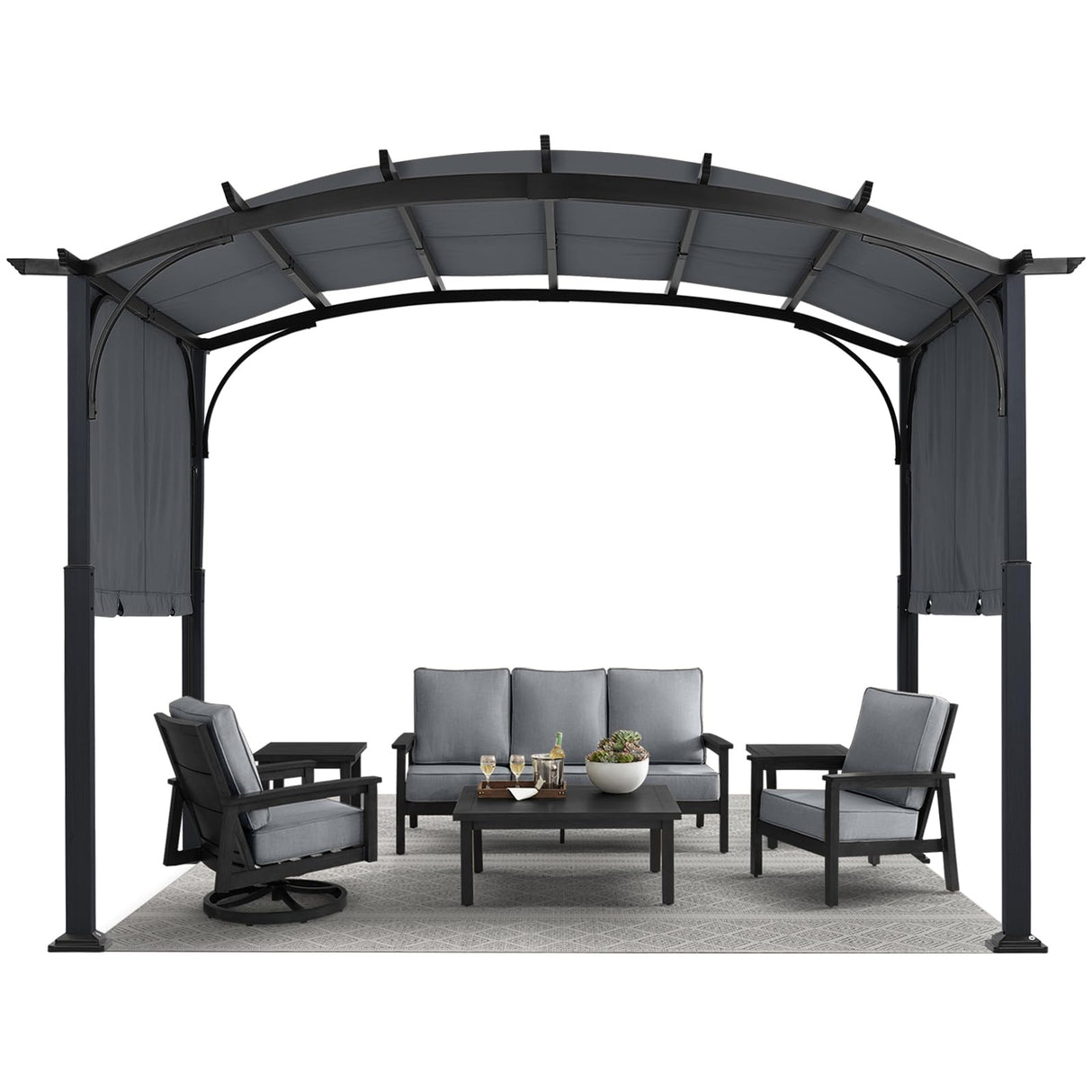 MASTERCANOPY 10x10ft Outdoor Retractable Pergola with Sun Shade Canopy Patio Metal Garden Pergola,Dark Grey MASTERCANOPY