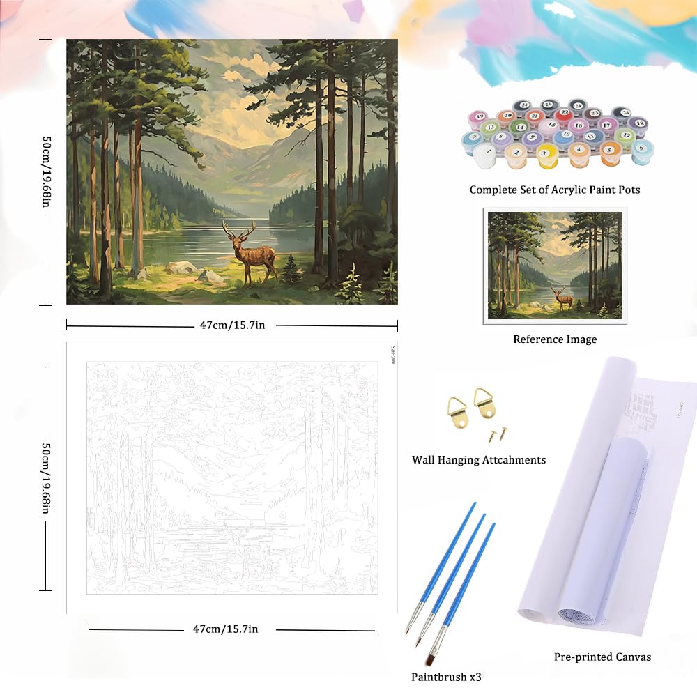 Natuyalo Paint by Numbers for Adults Beginner, Elk in Forest Acrylic Easy Paint by Numbers Kits Natural Landscape Craft Kits for Adults Suitable for Home Wall Decoration Flameless 16x20 Inch Natuyalo
