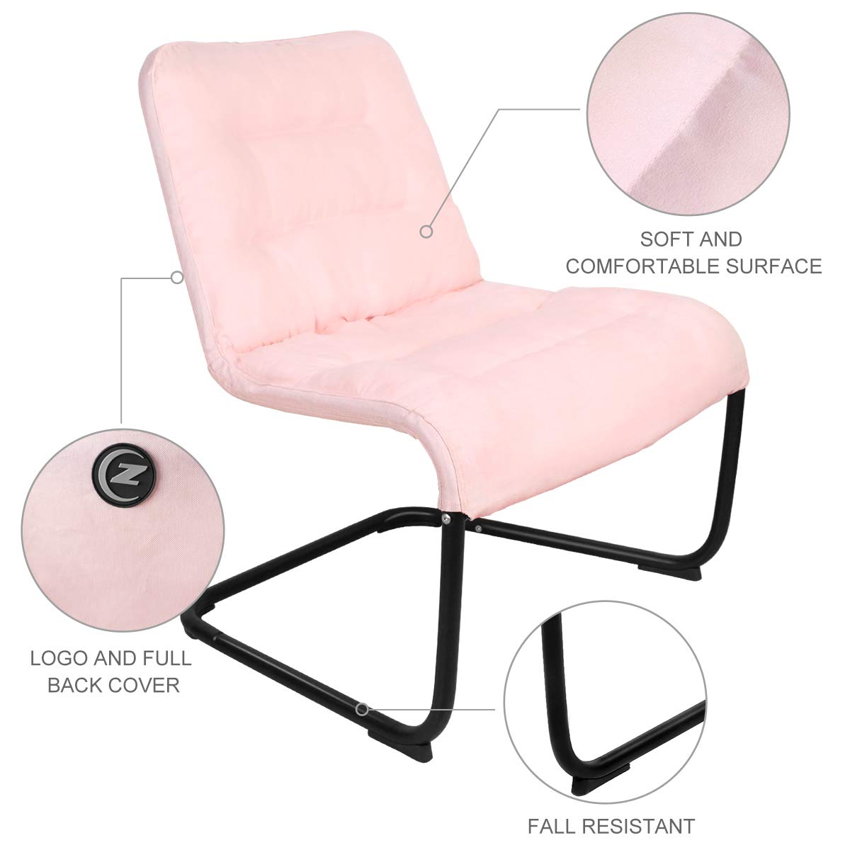 Zenree Upholstered Durable Metal Modern Chair with Soft Cushion, Pink - Ideal for Bedrooms, Living Rooms, Dorms, Indoor Spaces, Accent and Lounging Zenree