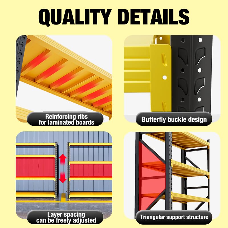 Storage Shelves Heavy Duty, Metal Garage Shelving Units, 4 Tier Storage Rack Shelf, Steel Industrial Shelving, Adjustable Standing Shelf for Basement/Warehouse Yellow and Black, W41.34*D19.69*H78.74 Generic