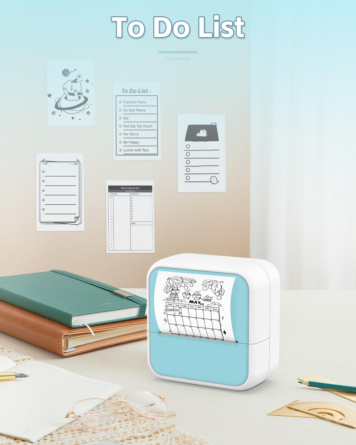 Sticker Printer - Printpods Mini Printer with Stickers, Print Pod, Bluetooth Inkless Printer, Sticker Maker, Portable Thermal Printer for iphone, Impresora Portรกtil for Notes, Journal, DIY, Kids Gift Anycash