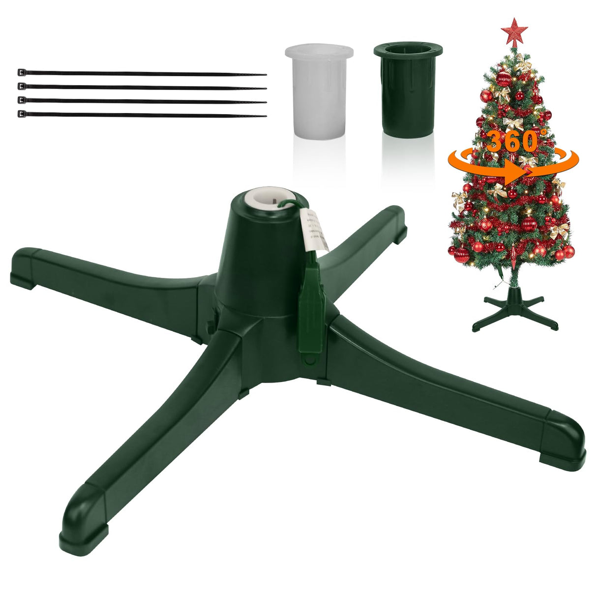360-Degree Rotating Christmas Tree Stand,Up to 7.5ft and 80 pounds Artificial Tree,with 3 Settings Trunk Diameter LAMPHOME