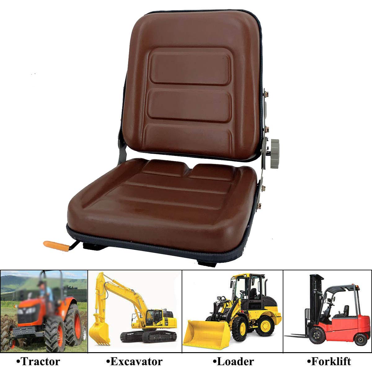 Cozyel PVC Forklift Seat Suspension Tractor Seat with 140° Adjustable Back | Brown | Fits Excavator Forklift, Tractor, Skid Loader, Backhoe Dozer Telehandler, Heavy Mechanical Seat Cozyel