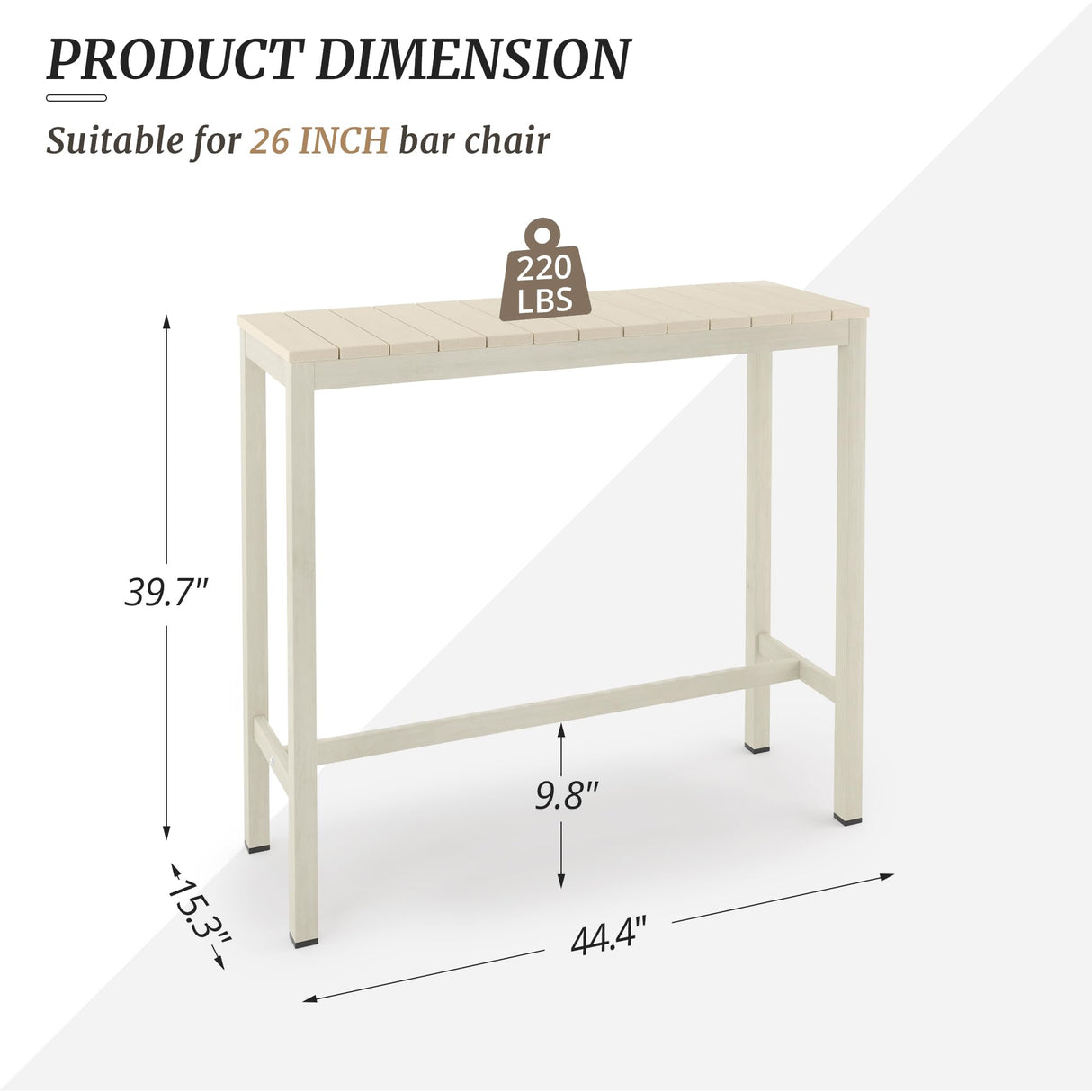 Cozyman Outdoor Bar Table, 45" Patio Bar Height Counter Table, Weather Resistant, Waterproof HDPS Slatted Top Console Table for Hot Tub, Balcony, Yard, Indoor or Outdoor Use, Sand Cozyman