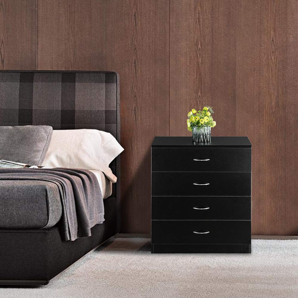 Karl home Black 4 Drawer Dresser for Bedroom, Modern Nightstand Storage Chest of Drawer, Wooden Side Table End Table, Living Room, Reception Room Karl home