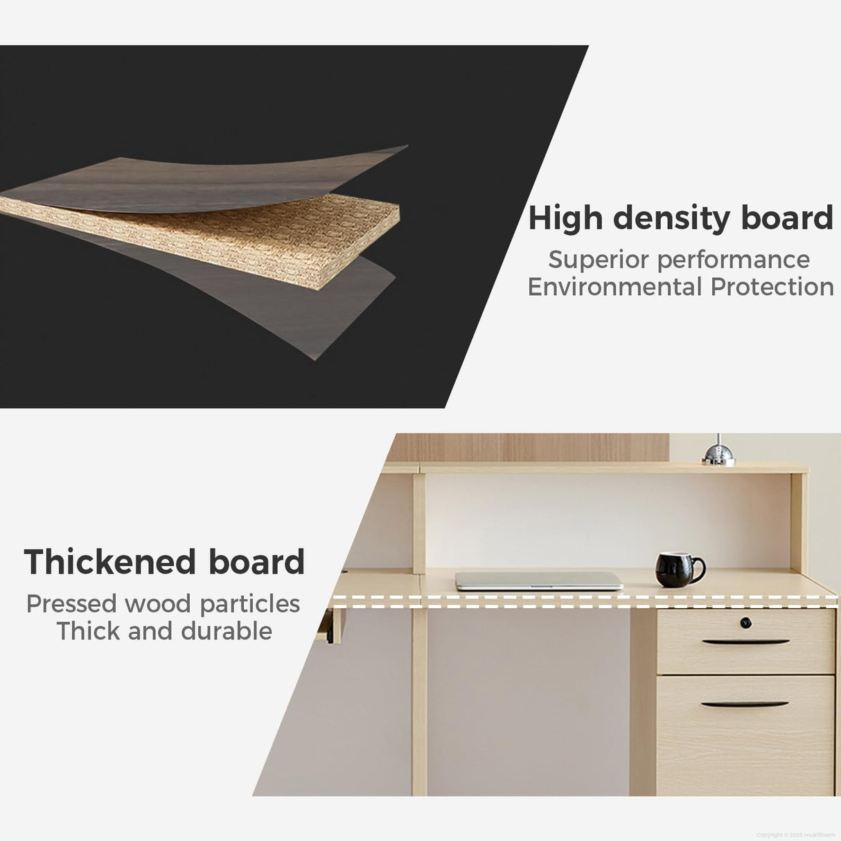 Huariifowm LED Reception Desk with Drawers & Lockers – Modern Front Counter Desk for Office, Salon, Spa, Hotel Lobby or Retail Store (White+ Maple, 71" L*24W*39" H) Huariifowm