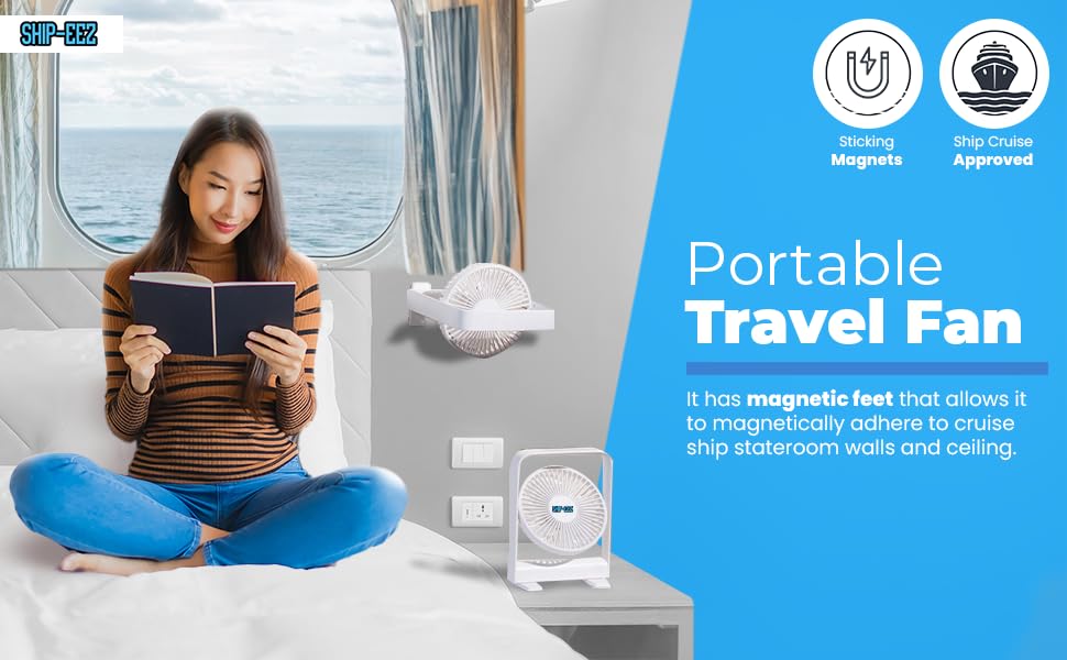 SAILPAK Ship-EEZ Cruise Ship Approved Fan, Magnetically Hangs from Stateroom Ceilings and Walls, The Original Cruise Fan SAILPAK