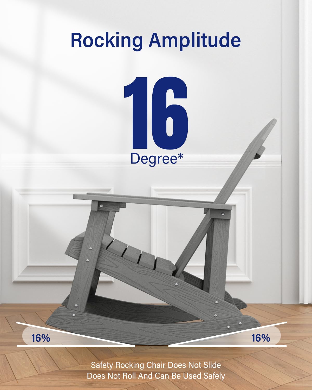 YEFU Outdoor Rocking Chair,Adirondack Rocking Chair,Patio Rocker Chair with Wide Back,Oversized Rocker Chair Look Like Real Wood, for Lawn, Porch, Backyard, Indoor and Garden(Grey) YEFU