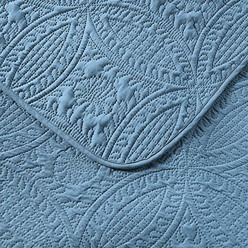 Pure Bedding Quilt Set Full/Queen Size Ash Blue - Oversized Bedspread - Soft Microfiber Lightweight Coverlet for All Season - 3 Piece Includes 1 Quilt and 2 Shams, Geometric Pattern Pure Bedding