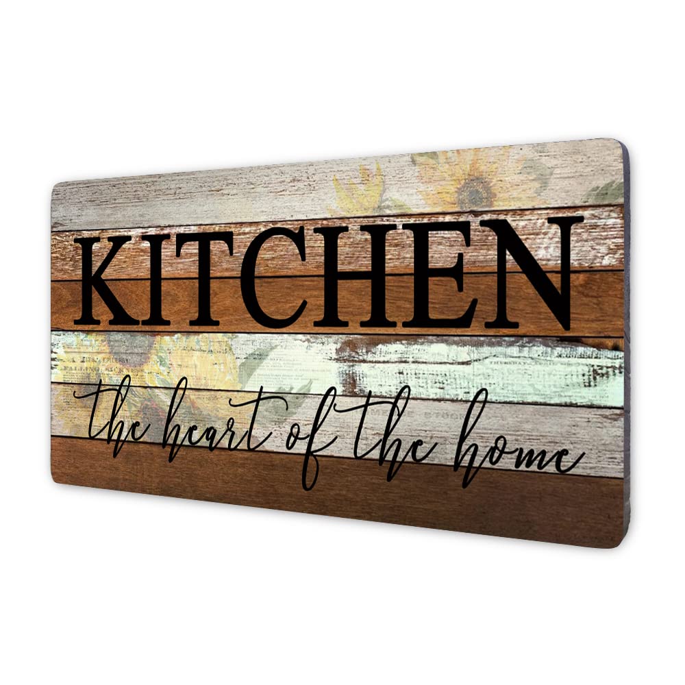 Farmhouse Kitchen Signs Wall Decor Funny Kitchen Wall Art-Kitchen is The Heart of The Home-Sunflower Themed Printed Large Wood Signs Kitchen Wall Decor Home Decorations 16" x 8" SAC SMARTEN ARTS