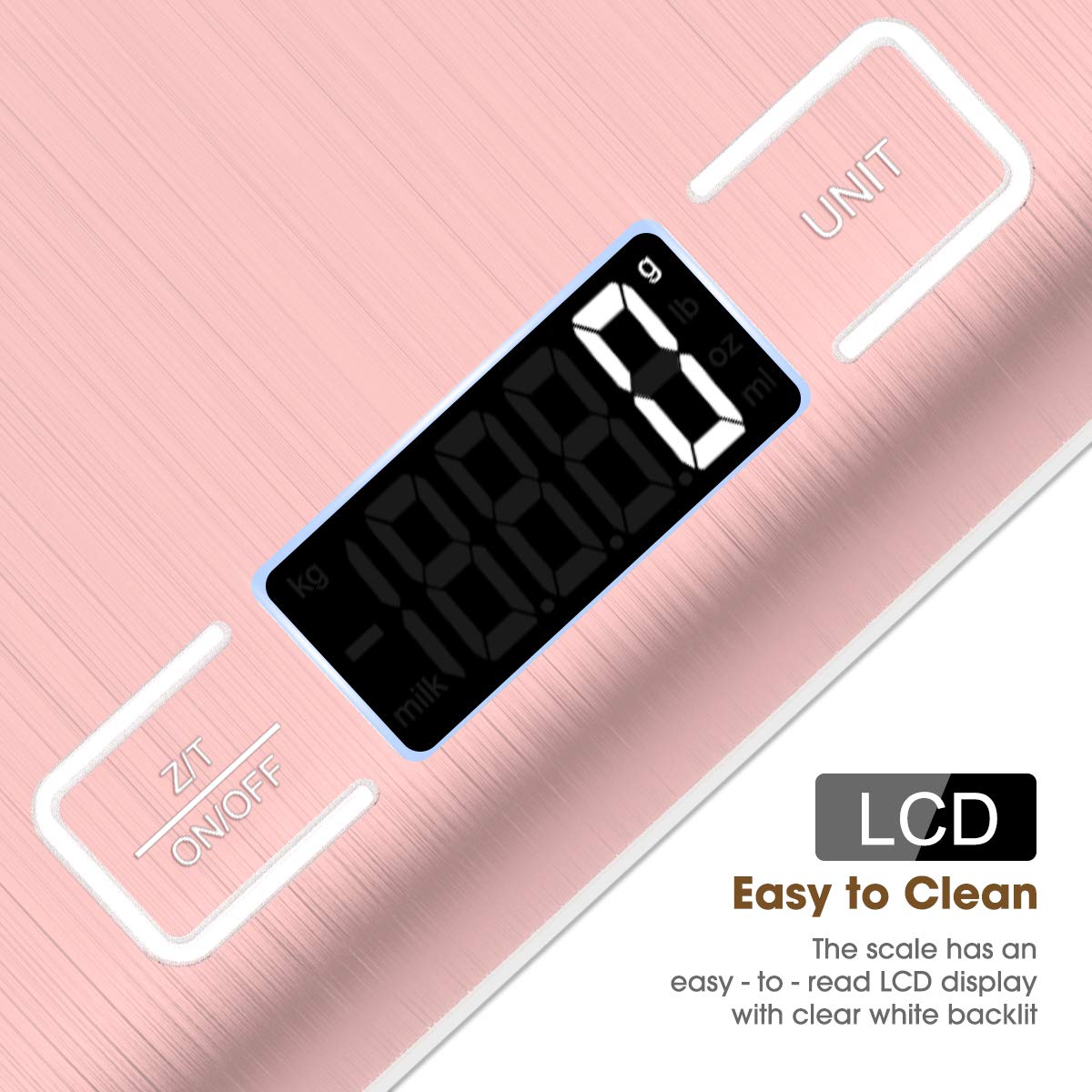 Mik-Nana Food Scale Pink, 10kg/22lb Digital Kitchen Scale Weight Grams and Oz for Baking and Cooking, 1g/0.1oz Precise Graduation, Easy Clean Stainless Steel Mik-Nana