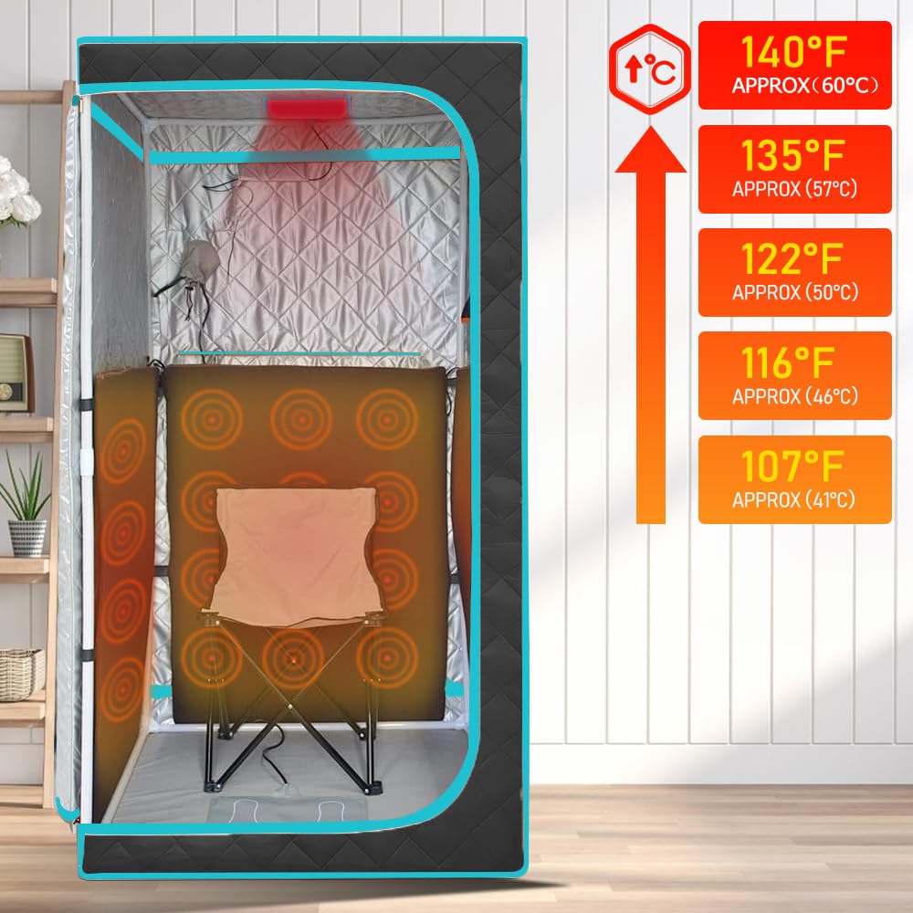 AURGOD Portable Full Size Infrared Sauna, One Person Sauna Tent Set for Home Spa with Temperature Remote Control, Heating Foot Pad and Reinforced Foldable Chair (Infrared Sauna) AURGOD